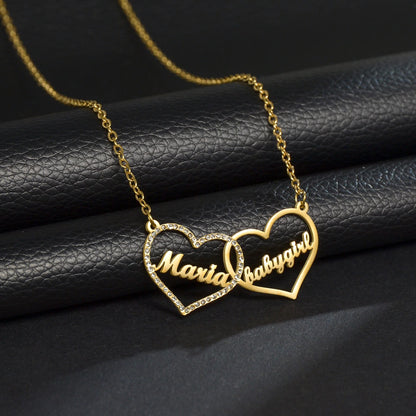 Gold - Personalized 2 Names Heart Pendant Necklace