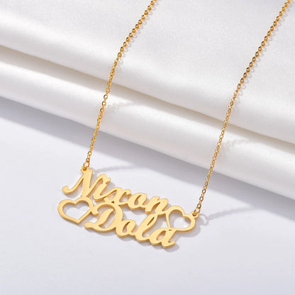 Gold - Personalized 2 Names Heart Pendant Necklace