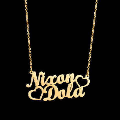 Gold - Personalized 2 Names Heart Pendant Necklace