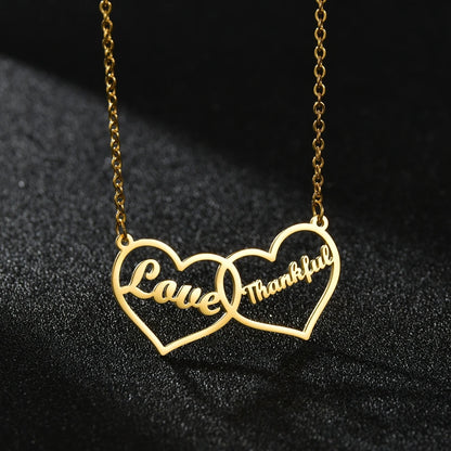 Gold - Personalized 2 Names Heart Pendant Necklace