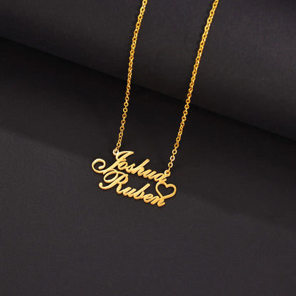 Gold - Personalized 2 Names Heart Pendant Necklace