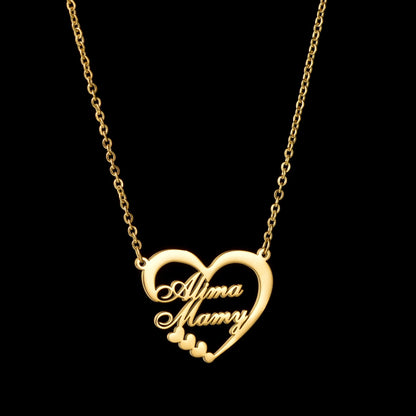 Gold - Personalized 2 Names Heart Pendant Necklace