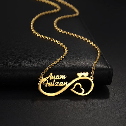 Gold - Personalized 2 Names Heart Pendant Necklace