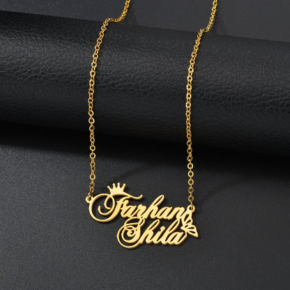 Gold - Personalized 2 Names Heart Pendant Necklace