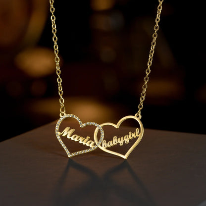 Gold - Personalized 2 Names Heart Pendant Necklace