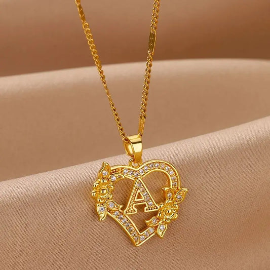 Zircon Flower Heart Initials Necklaces