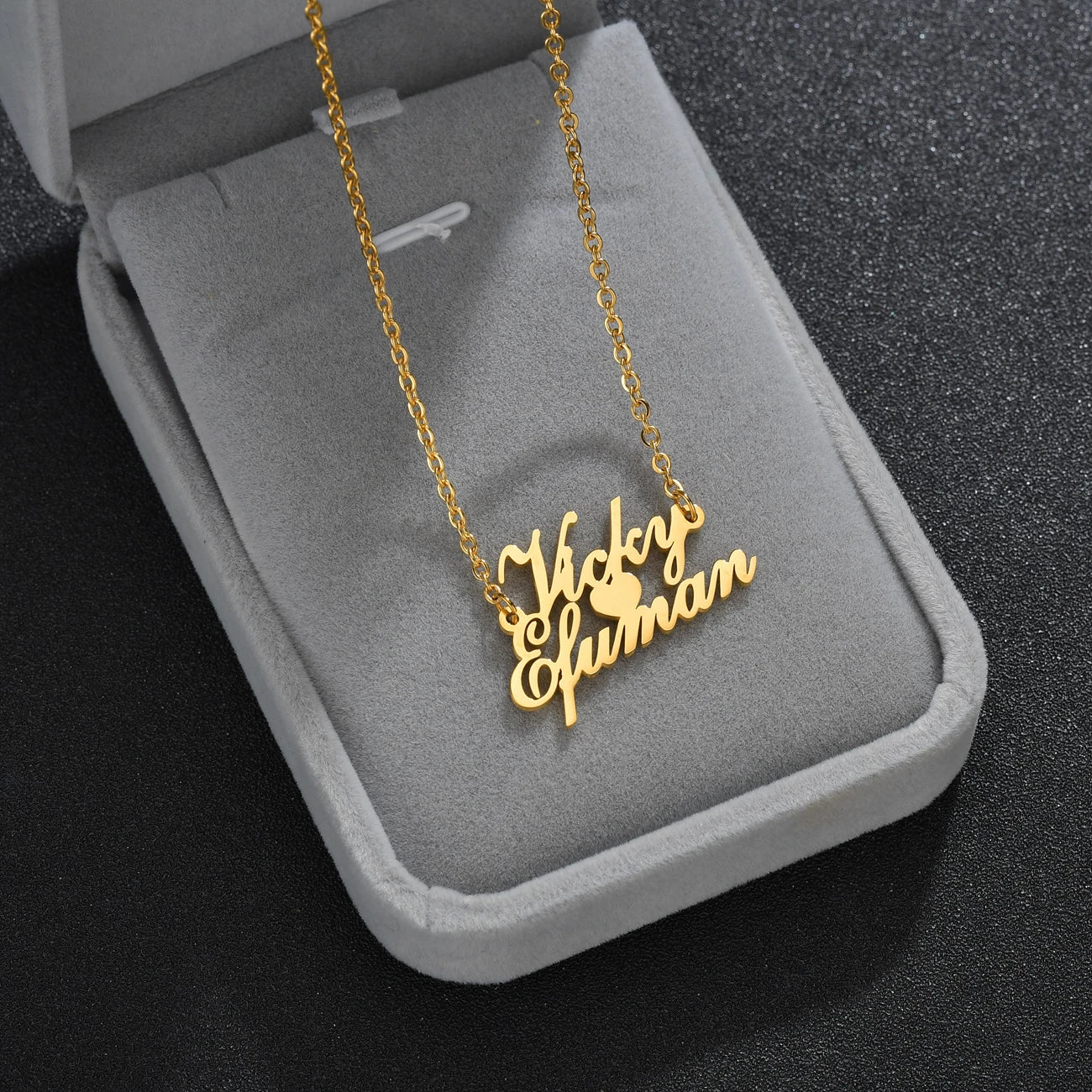 Gold - Personalized 2 Names Heart Pendant Necklace