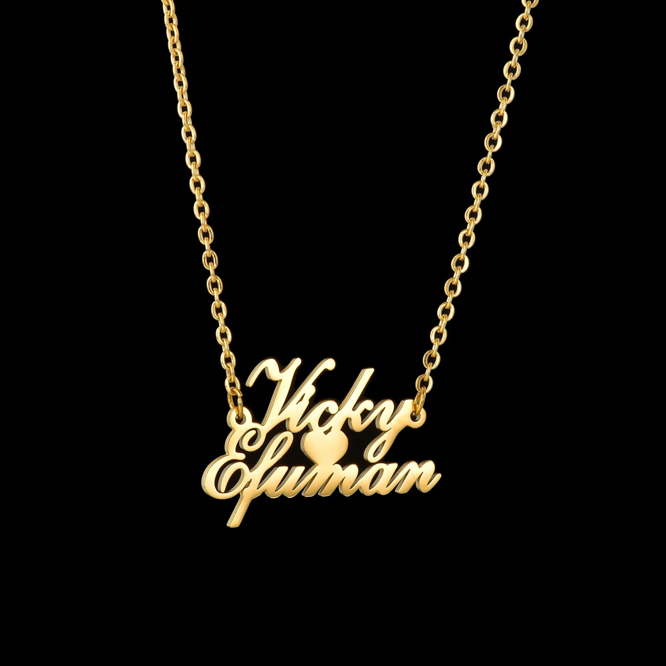 Gold - Personalized 2 Names Heart Pendant Necklace