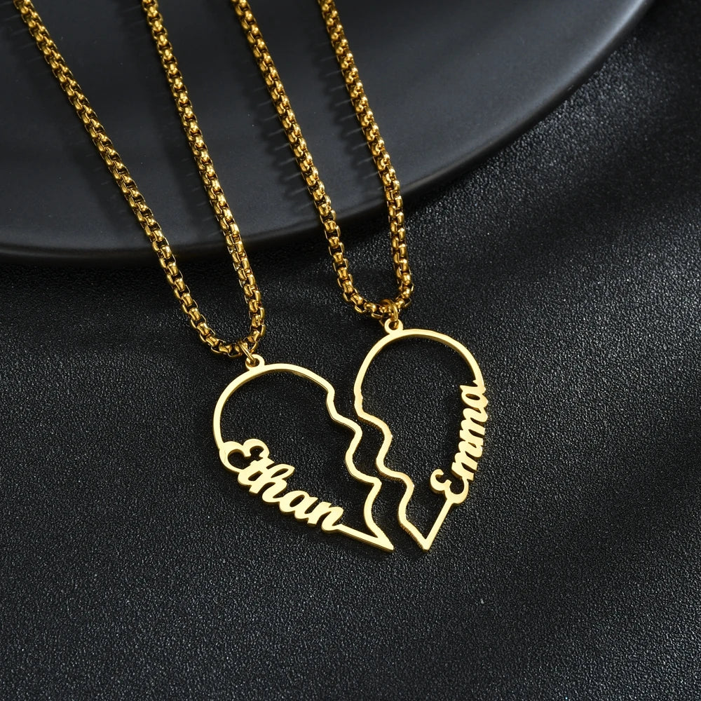 Gold - Personalized 2 Names Heart Pendant Necklace