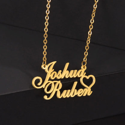 Gold - Personalized 2 Names Heart Pendant Necklace