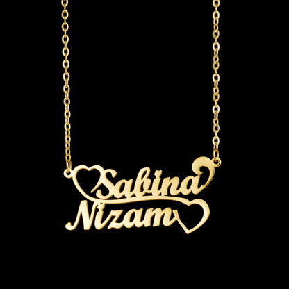 Gold - Personalized 2 Names Heart Pendant Necklace