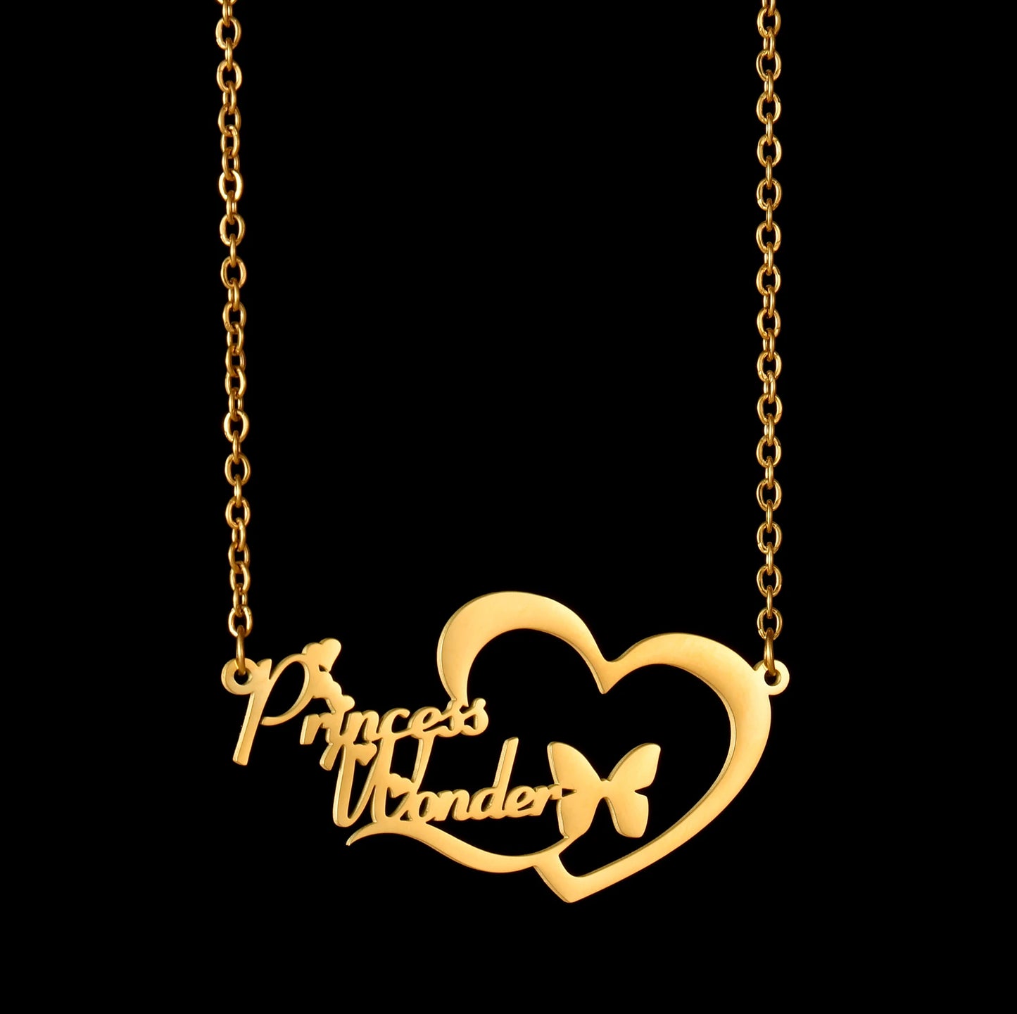 Gold - Personalized 2 Names Heart Pendant Necklace