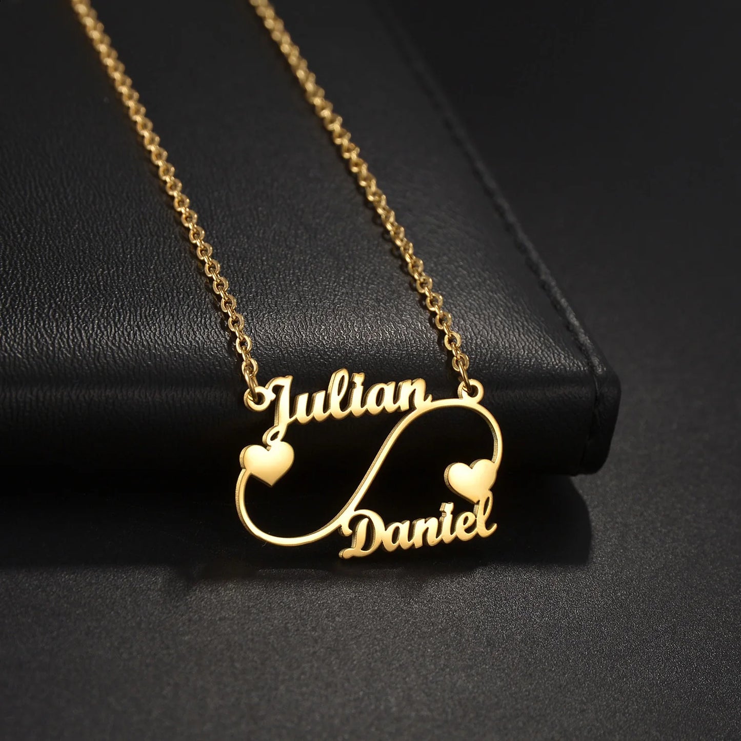 Gold - Personalized 2 Names Heart Pendant Necklace