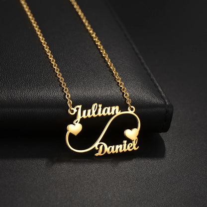 Gold - Personalized 2 Names Heart Pendant Necklace