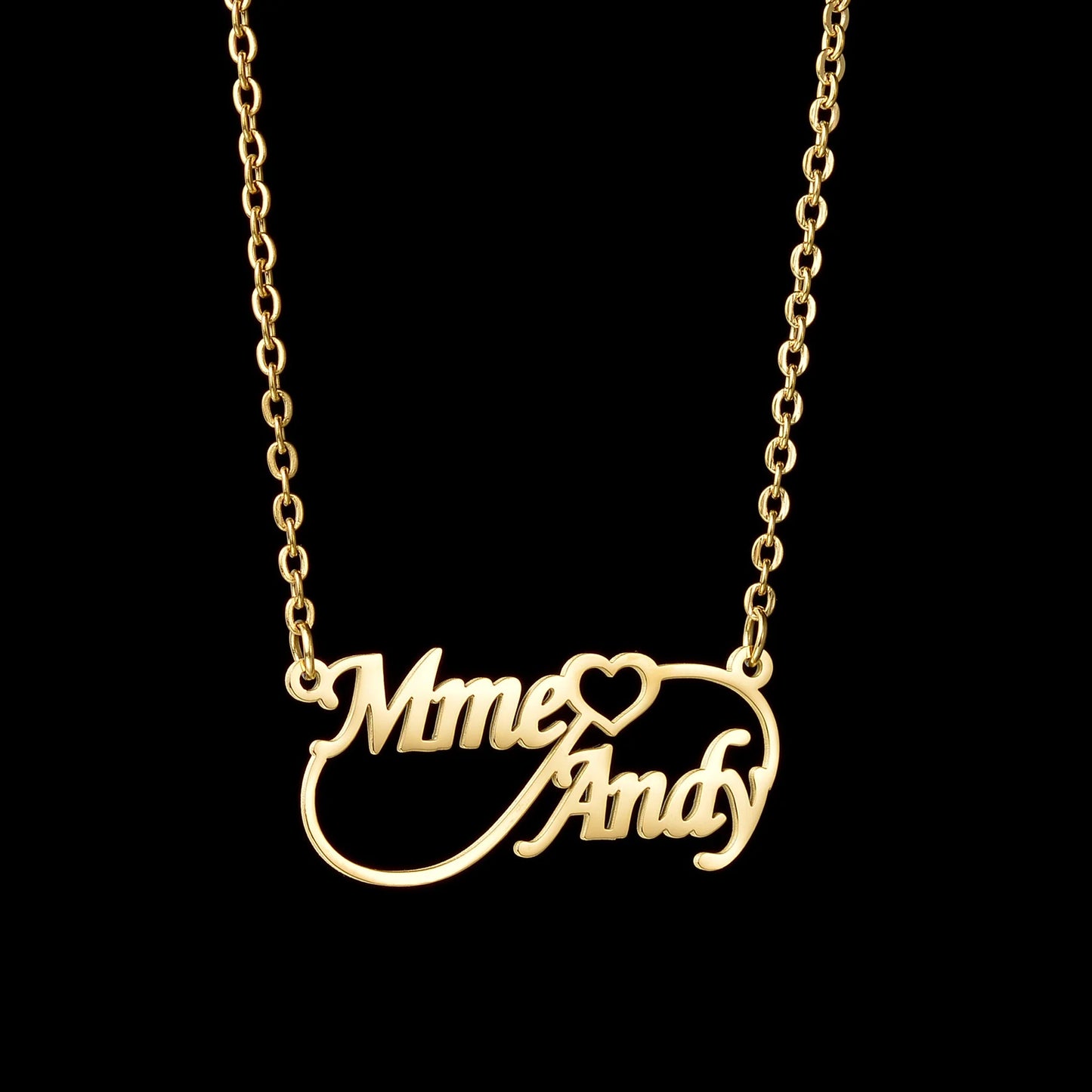 Gold - Personalized 2 Names Heart Pendant Necklace