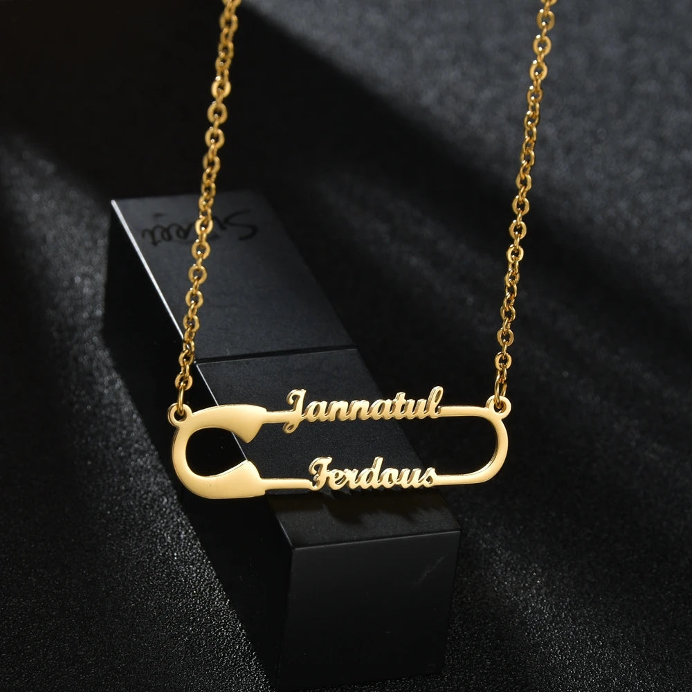 Gold - Personalized 2 Names Heart Pendant Necklace