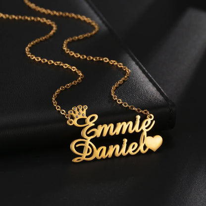 Gold - Personalized 2 Names Heart Pendant Necklace